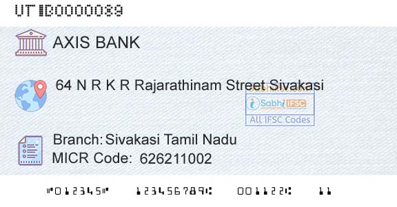 Axis Bank Sivakasi Tamil Nadu Branch 