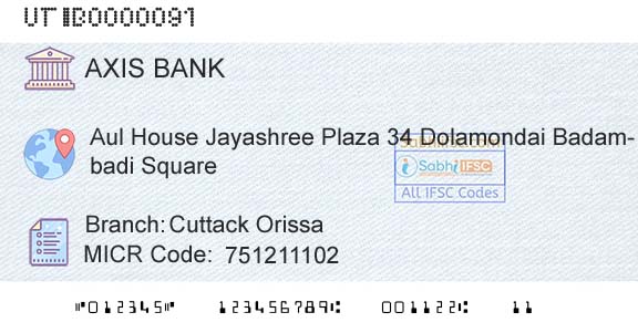 Axis Bank Cuttack Orissa Branch 