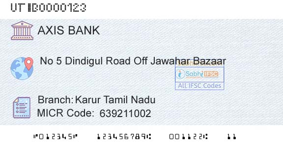 Axis Bank Karur Tamil Nadu Branch 