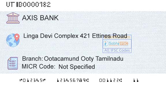 Axis Bank Ootacamund Ooty TamilnaduBranch 