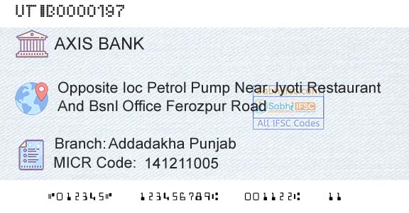 Axis Bank Addadakha Punjab Branch 