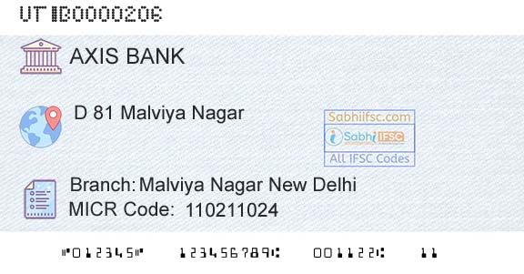 Axis Bank Malviya Nagar New Delhi Branch 