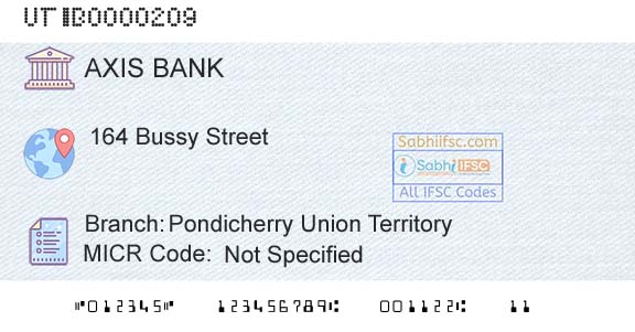 Axis Bank Pondicherry Union Territory Branch 