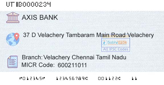 Axis Bank Velachery Chennai Tamil Nadu Branch 