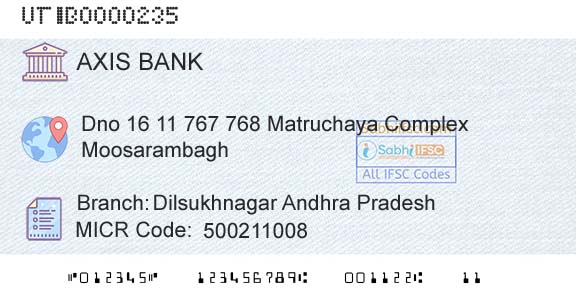 Axis Bank Dilsukhnagar Andhra Pradesh Branch 
