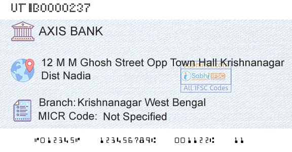 Axis Bank Krishnanagar West Bengal Branch 