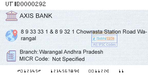Axis Bank Warangal Andhra PradeshBranch 