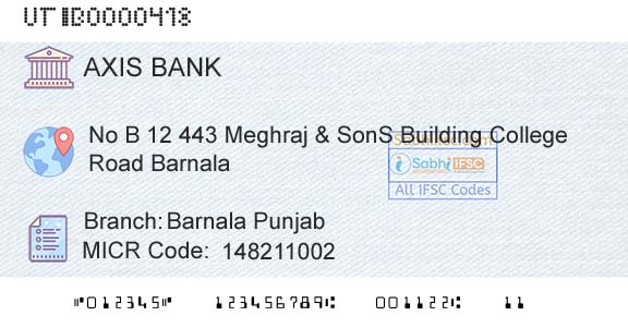 Axis Bank Barnala Punjab Branch 