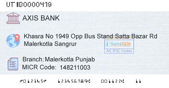 Axis Bank Malerkotla Punjab Branch 