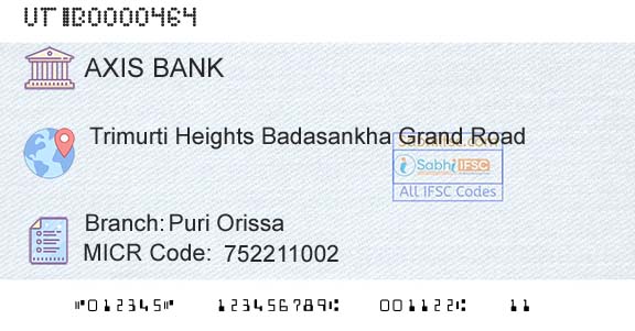 Axis Bank Puri Orissa Branch 