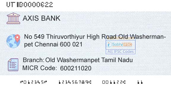 Axis Bank Old Washermanpet Tamil NaduBranch 
