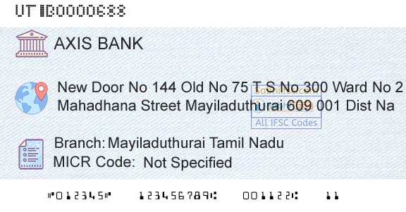 Axis Bank Mayiladuthurai Tamil NaduBranch 