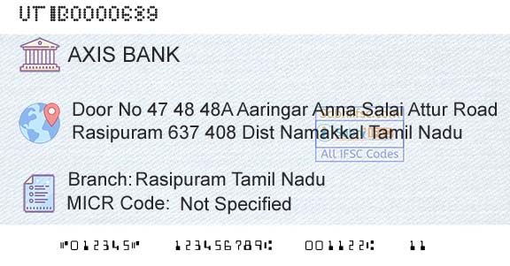 Axis Bank Rasipuram Tamil NaduBranch 