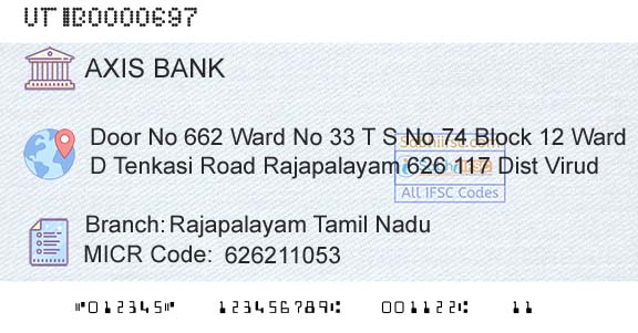 Axis Bank Rajapalayam Tamil NaduBranch 