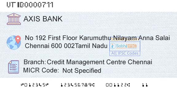 Axis Bank Credit Management Centre ChennaiBranch 