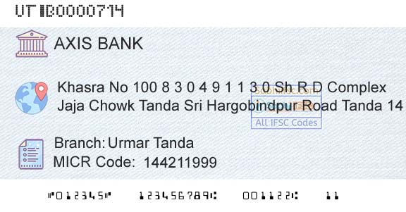 Axis Bank Urmar TandaBranch 