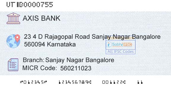 Axis Bank Sanjay Nagar BangaloreBranch 