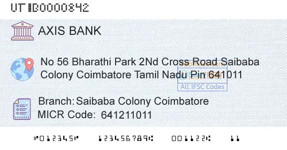 Axis Bank Saibaba Colony CoimbatoreBranch 