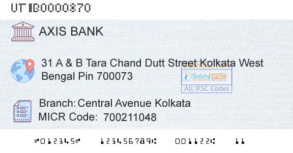 Axis Bank Central Avenue KolkataBranch 