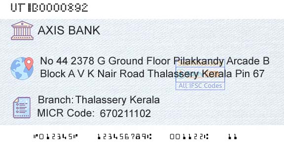 Axis Bank Thalassery KeralaBranch 