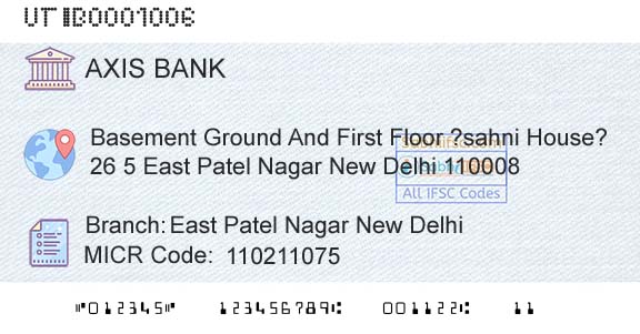 Axis Bank East Patel Nagar New DelhiBranch 