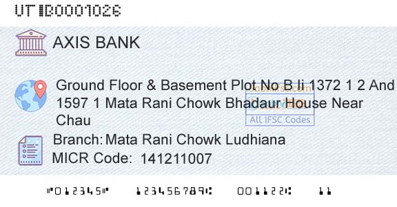 Axis Bank Mata Rani Chowk LudhianaBranch 