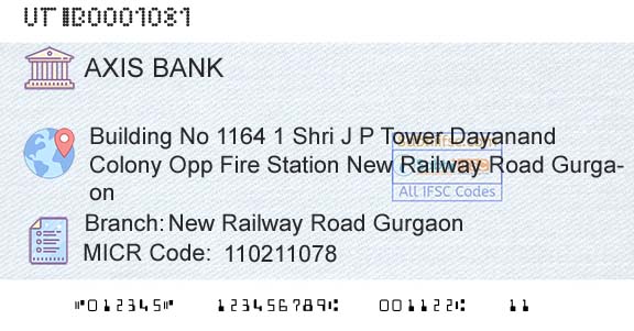 Axis Bank New Railway Road GurgaonBranch 