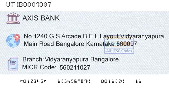 Axis Bank Vidyaranyapura BangaloreBranch 