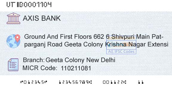 Axis Bank Geeta Colony New DelhiBranch 