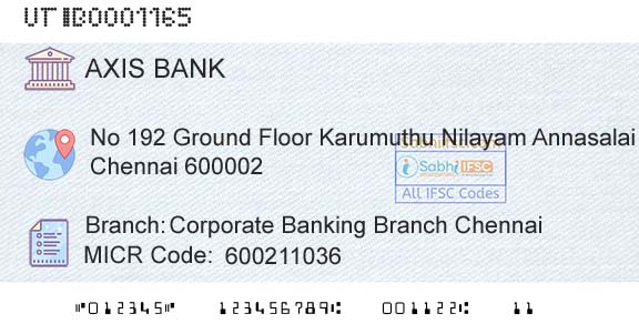 Axis Bank Corporate Banking Branch ChennaiBranch 