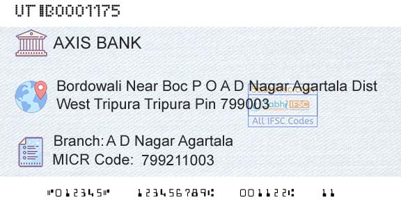 Axis Bank A D Nagar AgartalaBranch 