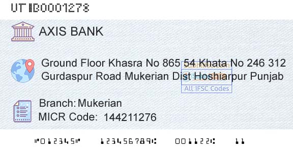 Axis Bank MukerianBranch 