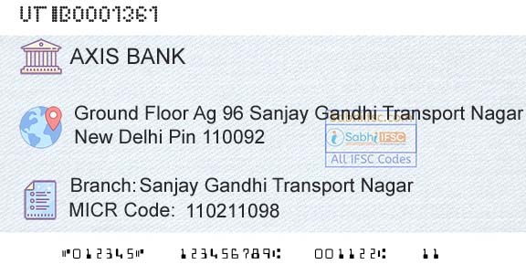 Axis Bank Sanjay Gandhi Transport NagarBranch 