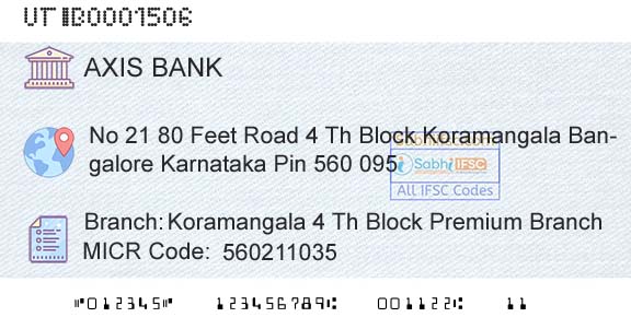 Axis Bank Koramangala 4 Th Block Premium Branch Branch 
