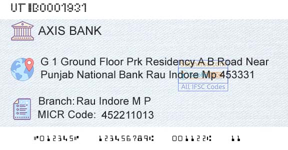 Axis Bank Rau Indore M P Branch 