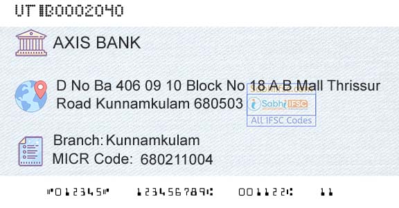 Axis Bank KunnamkulamBranch 