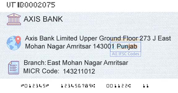 Axis Bank East Mohan Nagar AmritsarBranch 