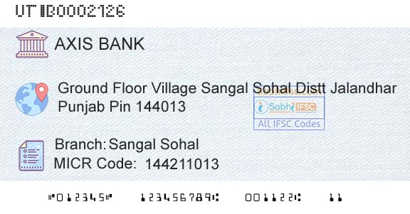 Axis Bank Sangal SohalBranch 