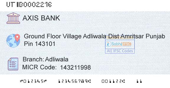 Axis Bank AdliwalaBranch 