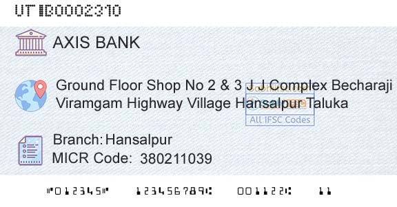 Axis Bank HansalpurBranch 