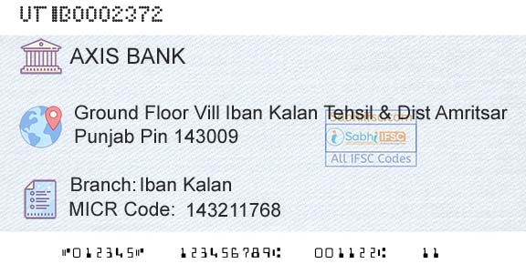 Axis Bank Iban KalanBranch 