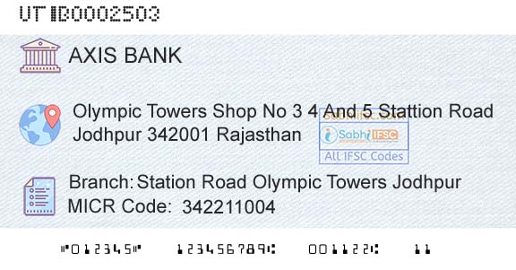 Axis Bank Station Road Olympic Towers JodhpurBranch 