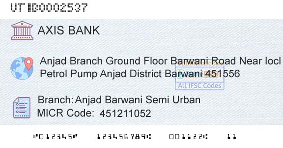 Axis Bank Anjad Barwani Semi UrbanBranch 