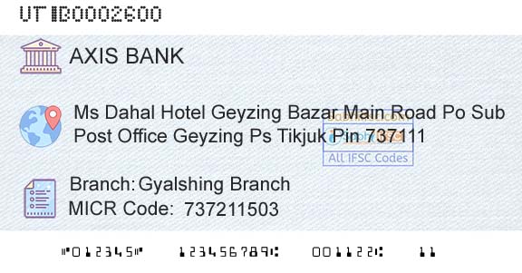 Axis Bank Gyalshing BranchBranch 