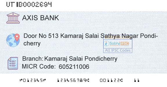 Axis Bank Kamaraj Salai PondicherryBranch 