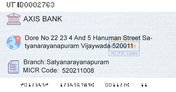 Axis Bank SatyanarayanapuramBranch 