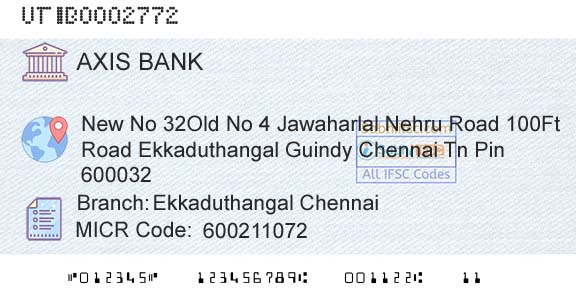 Axis Bank Ekkaduthangal ChennaiBranch 