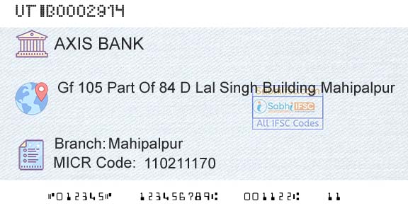 Axis Bank MahipalpurBranch 
