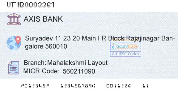 Axis Bank Mahalakshmi LayoutBranch 