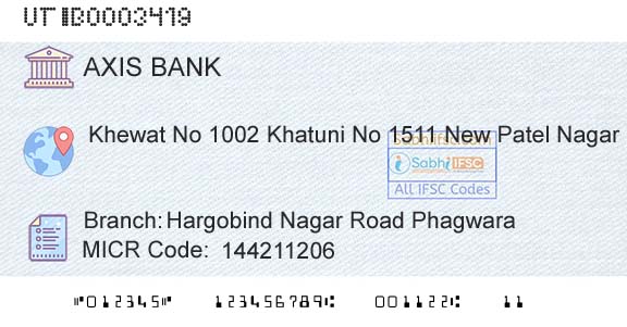 Axis Bank Hargobind Nagar Road PhagwaraBranch 